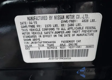 2015 Infiniti Q50 Premium из США, поврежденный, VIN JN1BV7AP7FM344024